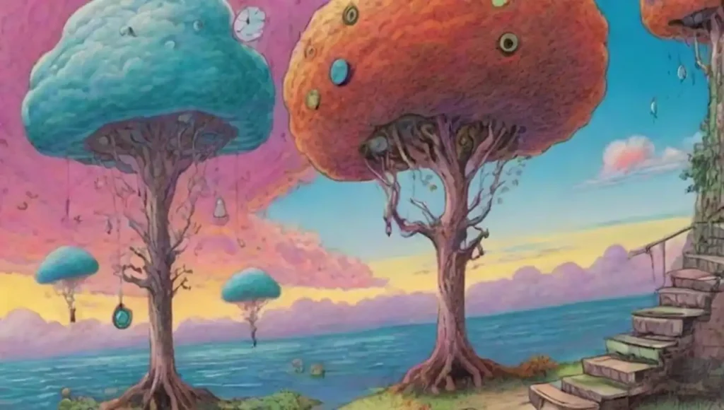 Paisaje surrealista con islas flotantes