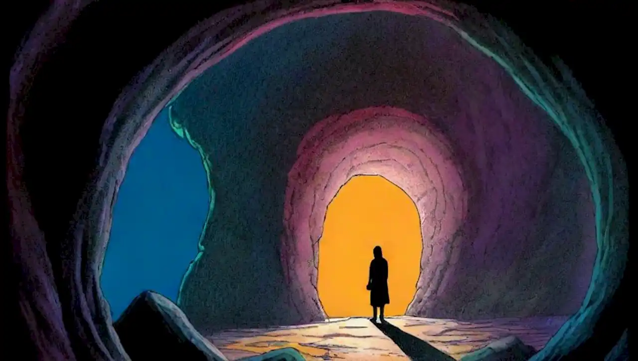 Una cueva misteriosa revela un mundo de sombras, luces y conocimiento.