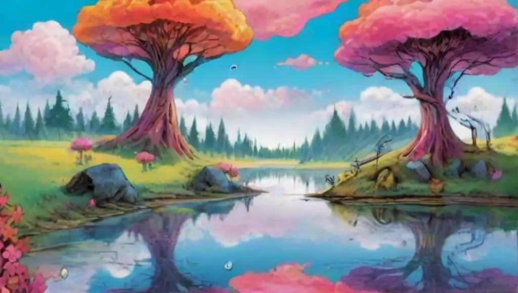 Un paisaje surrealista lleno de relojes flotantes