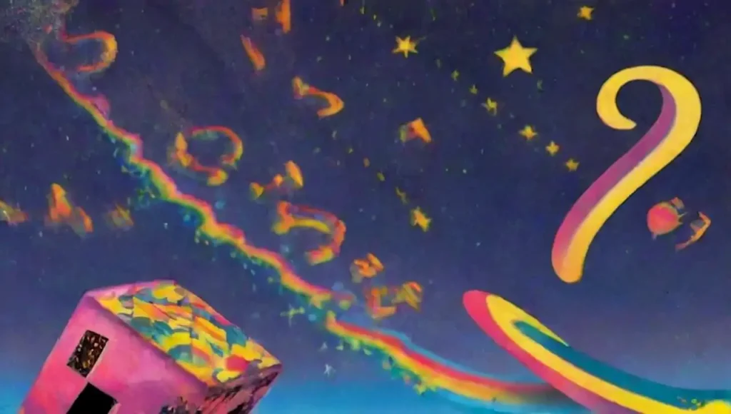 Sueños abstractos de números y colores en paisajes surrealistas.