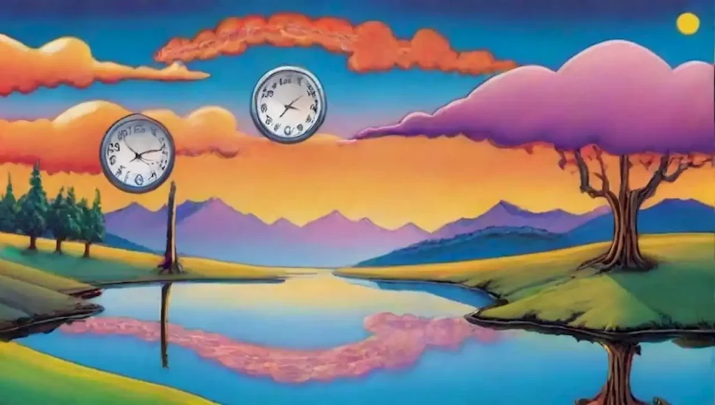 Un paisaje surrealista lleno de relojes derretidos