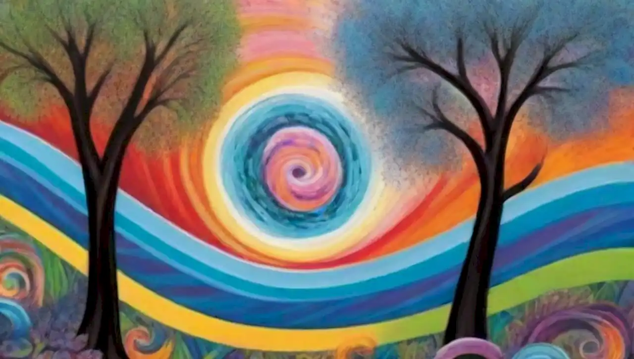 Un paisaje onírico de colores, música y poesía se entrelazan en un baile surrealista.