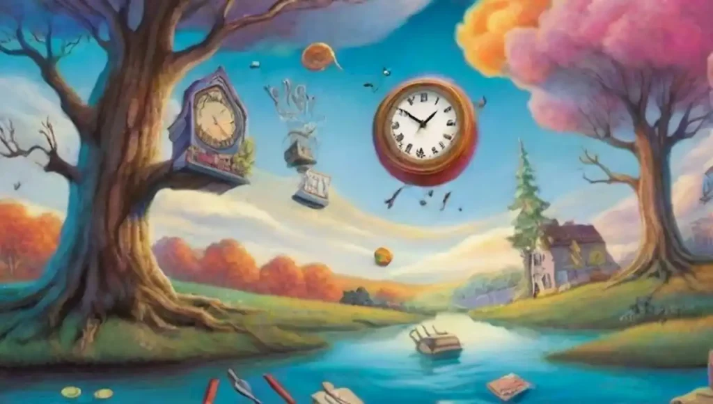 Un paisaje surrealista lleno de libros flotantes